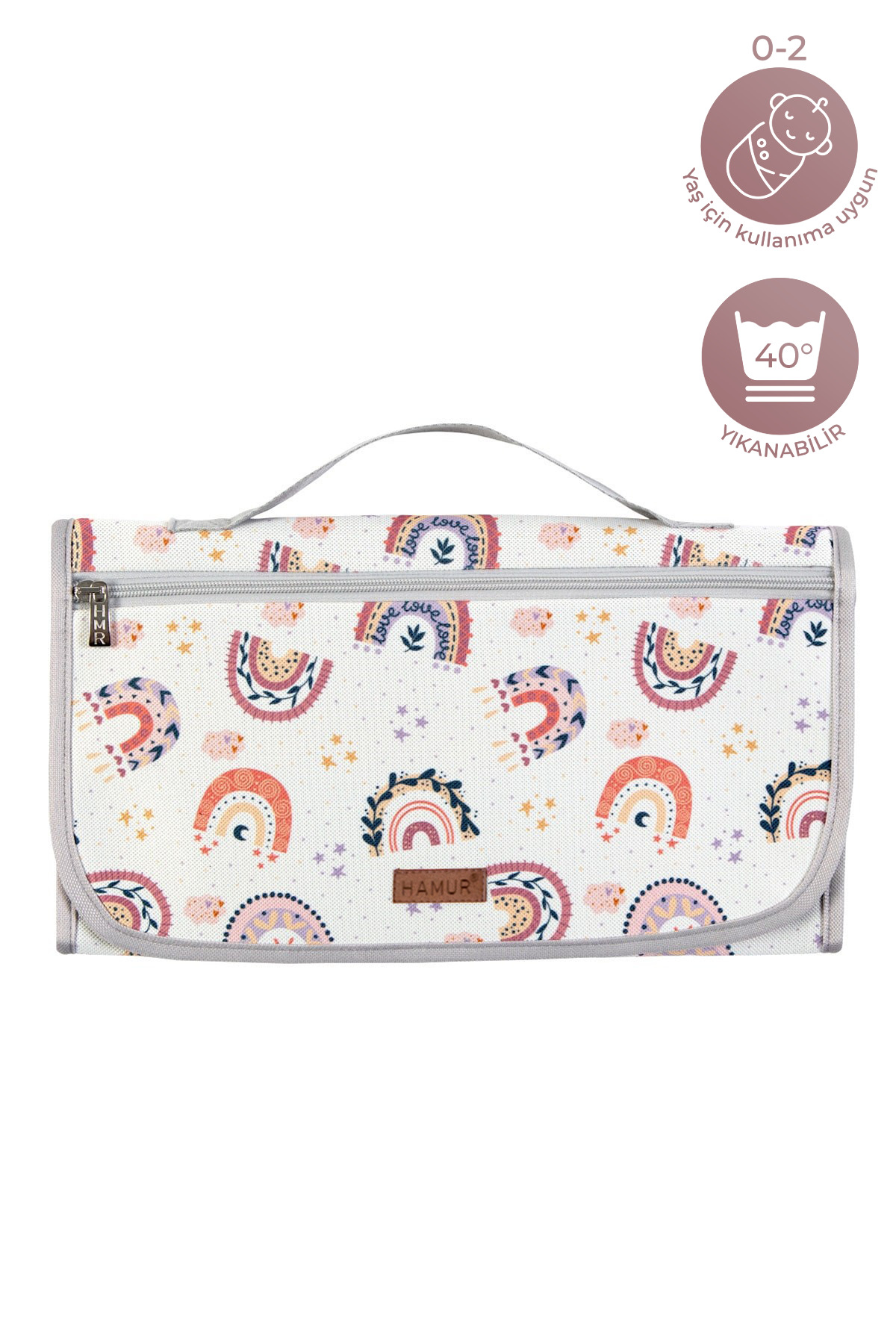 HAMUR Bebek Alt Açma Bakım Çantası Organizerli Anne Bebek Yenidoğan Değiştirme Minderi Gökkuşağı Pudra fotoğrafı 5 (önizleme)