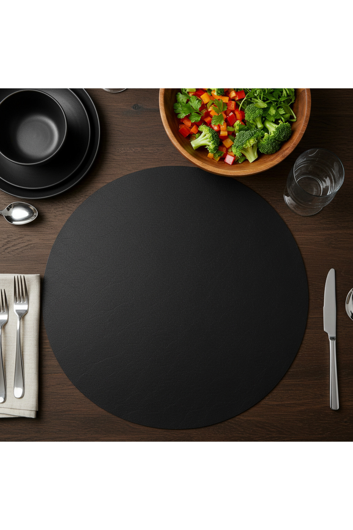 2 Pcs Black Leather American Service Underplates Round Black 33x33-Easy to Wipe Down