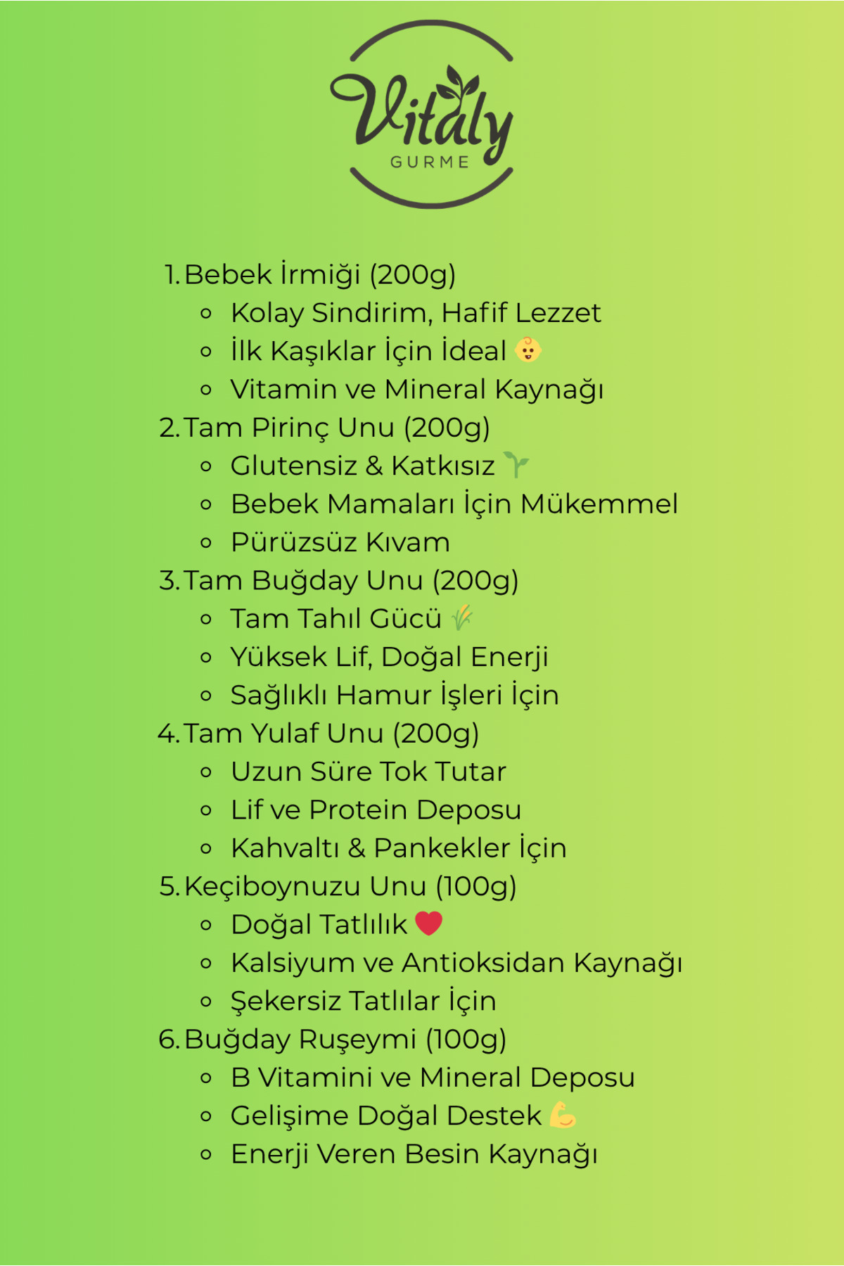 Vitaly Gurme Bebek Besin 6'lı Ek Gıda Seti / Başlangıç Seti Net: 1kg fotoğrafı 2 (önizleme)