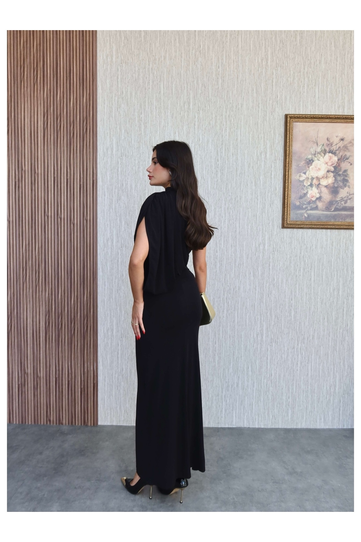 ESRAHELVACI  Tek Omuz Drapeli Uzun Elbise - Görsel 5