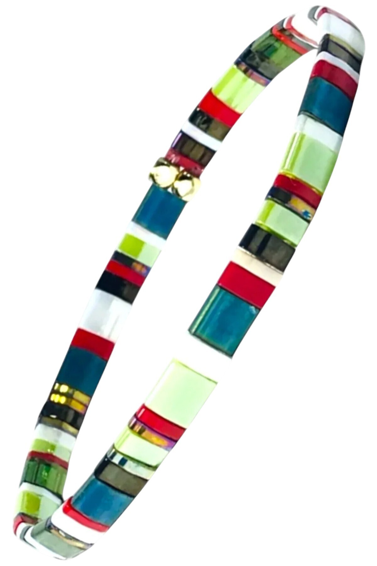 Handmade Elastic Glass Beaded Miyuki Tila Bracelet with New Year Colors - Stylish Design