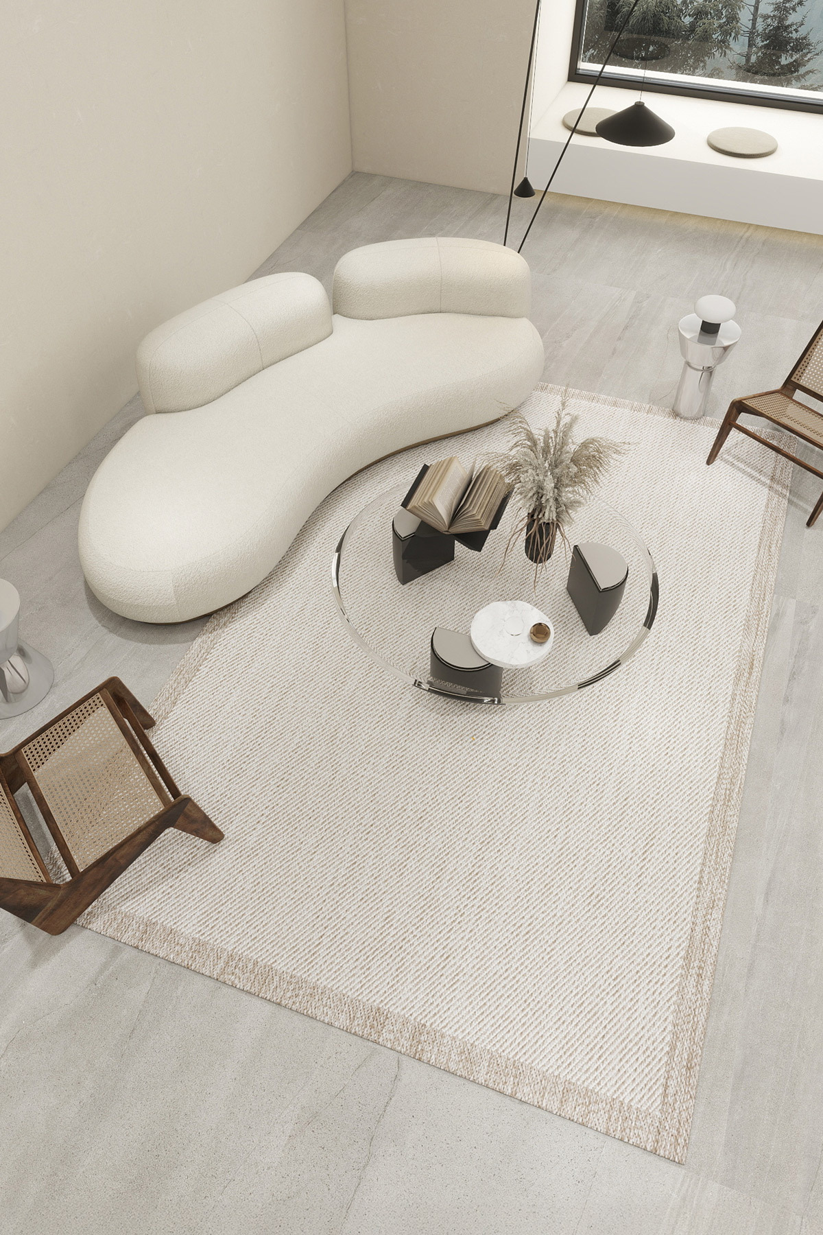 SEVENHILL Alaçatı 01 Açık Bej Modern Desenli Salon Yatak Odası