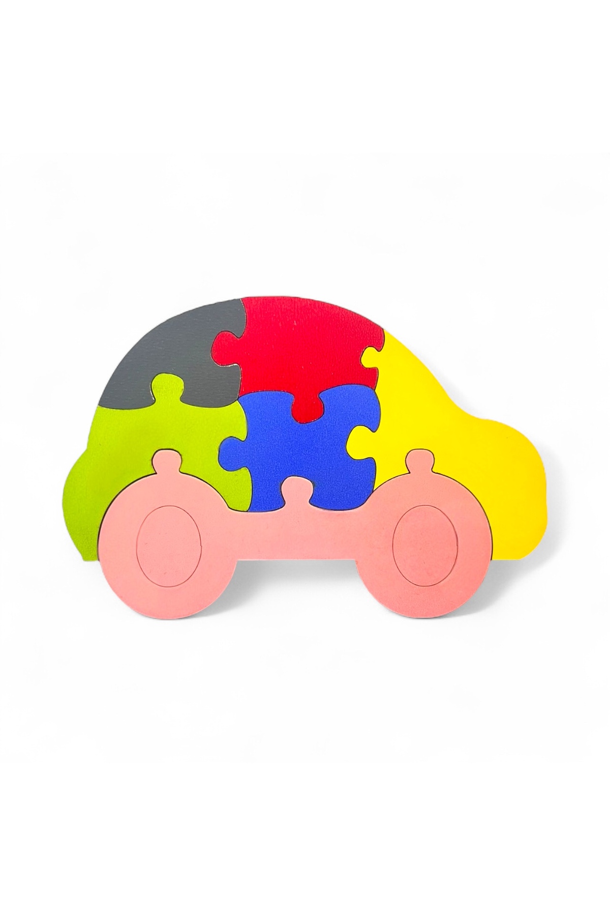 پازل ۶ تکه رنگارنگ ام‌دی‌اف به همراه ماشین اسباب‌بازی (بسته ۶ عددی)