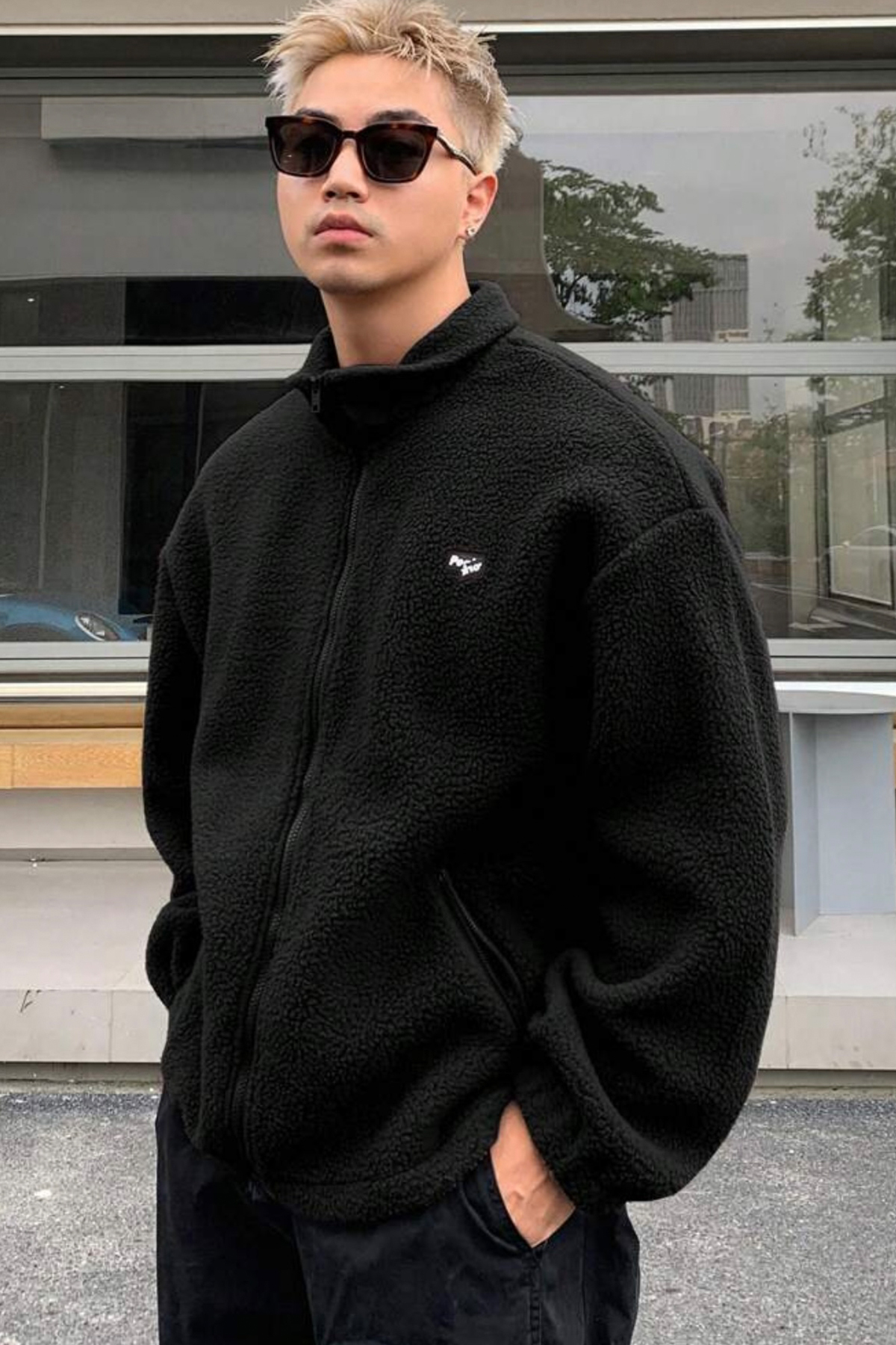 North London  Erkek Oversize Peluş Önü Fermuarlı İçi Polarlı Sweatshirt - Görsel 3