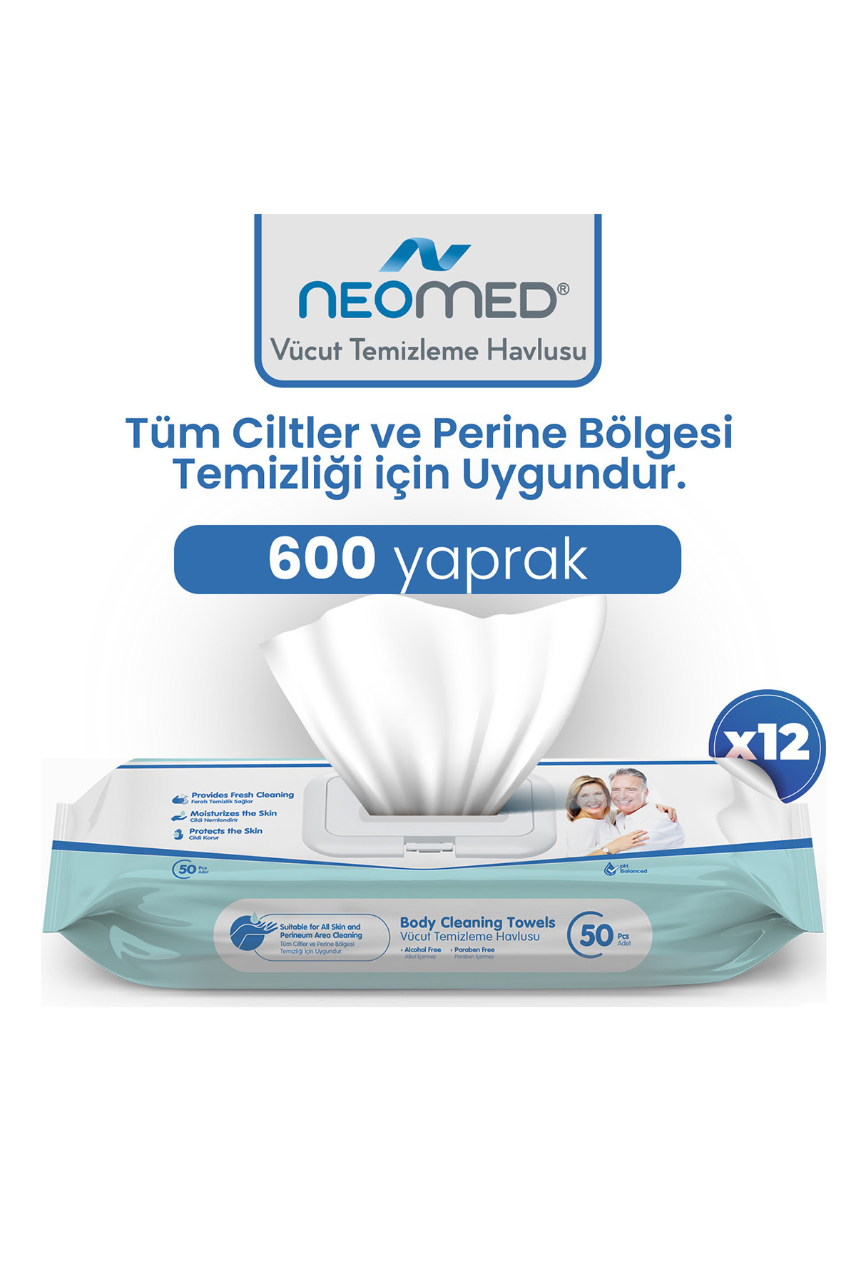 neomed Perine Vücut Temizleme Havlusu 50'li 12 Paket 600 Havlu