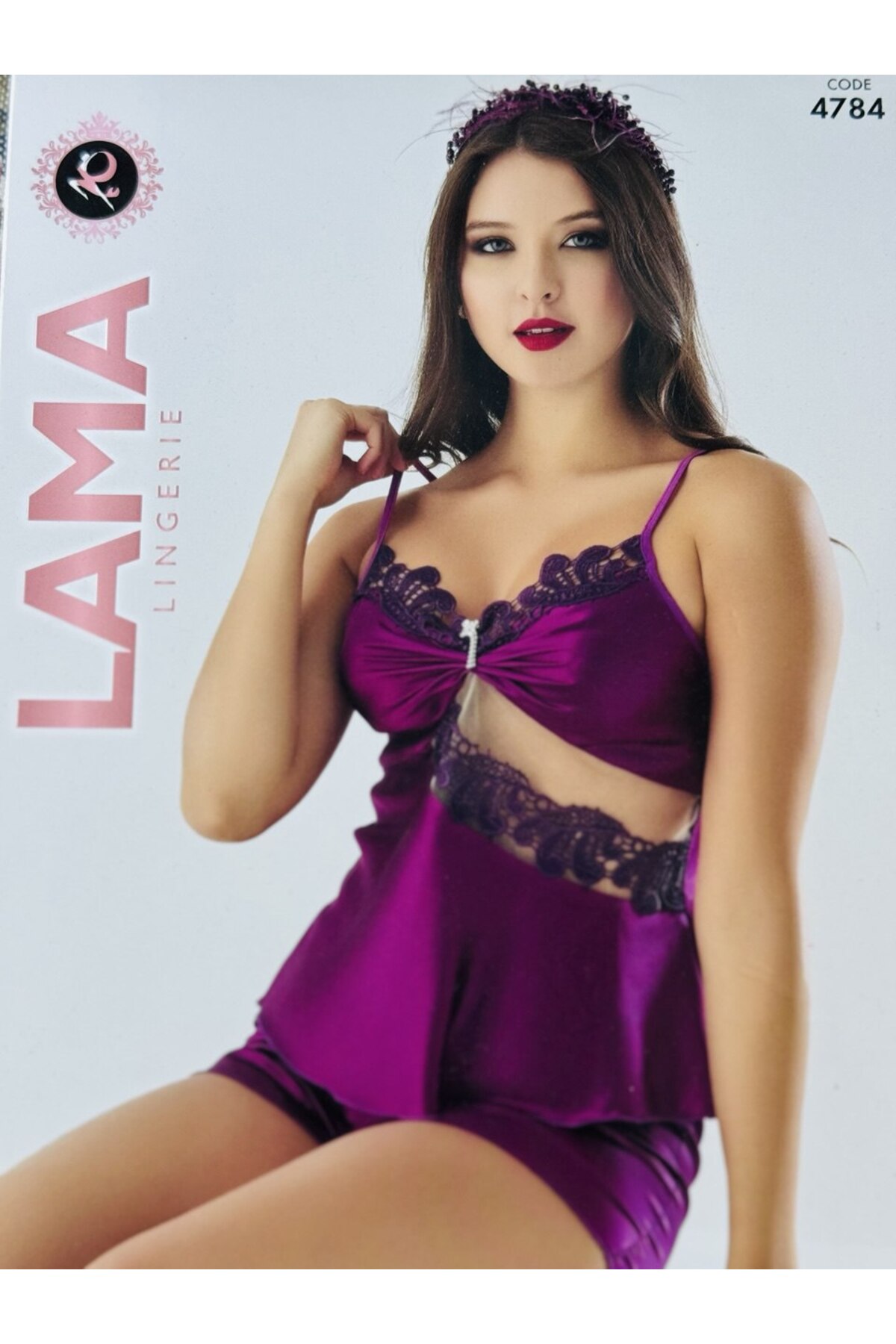 Lama Lingerie kadın kısa güpürlü saten gecelik