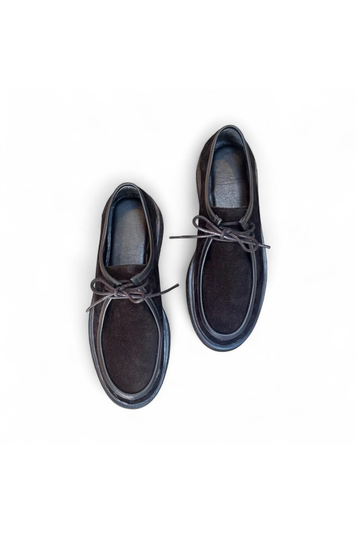 NE&VE SHOES Siyah Süet Hakiki Deri Bağcıklı Kadın Ayakkabı