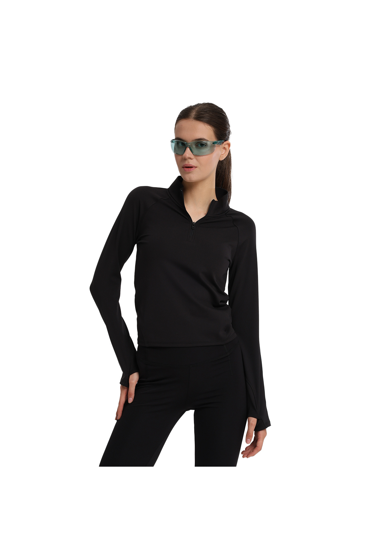 Dewey Half-Zip Kadın Siyah Antrenman T-Shirt 25KK1033-SYH