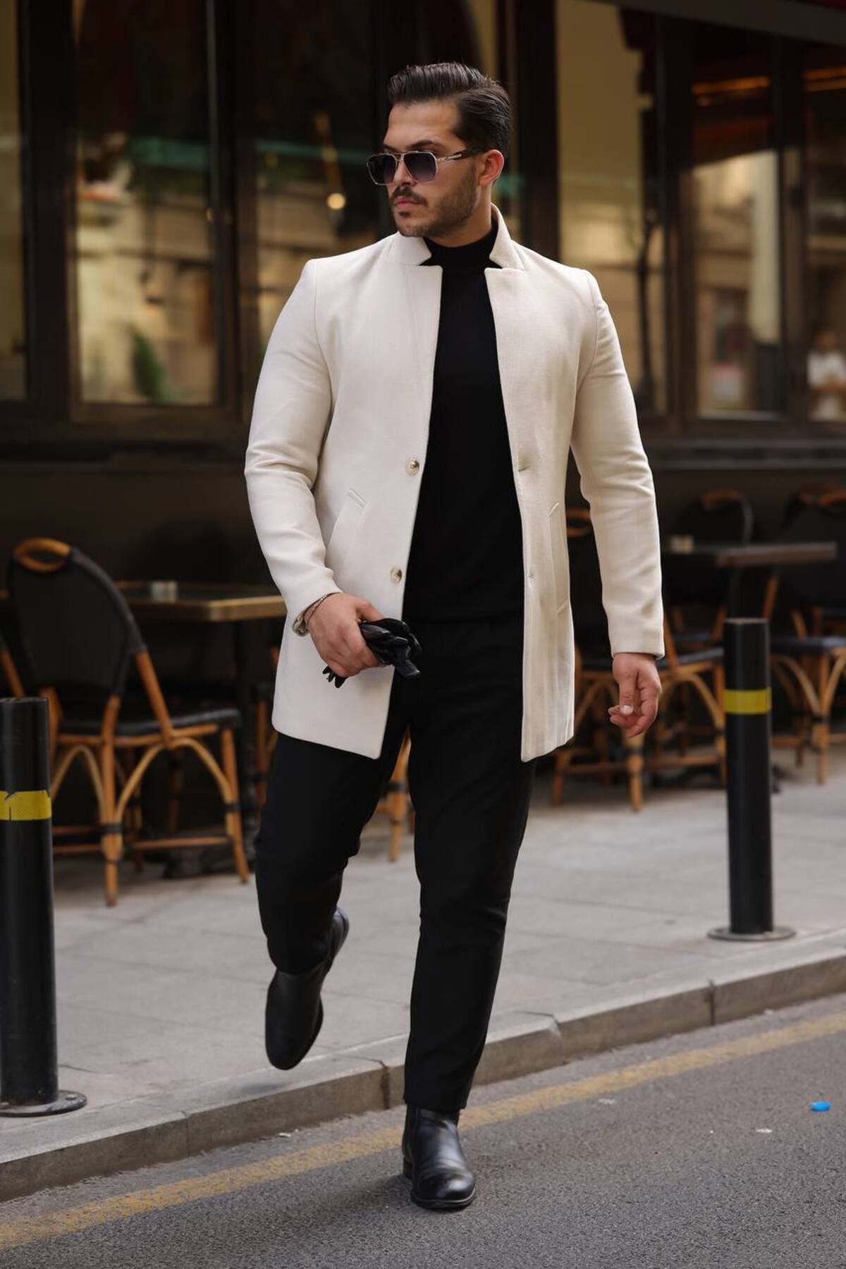 hello7  Erkek Kaşe Kaban Slımfit Yeni Sezon - Görsel 2