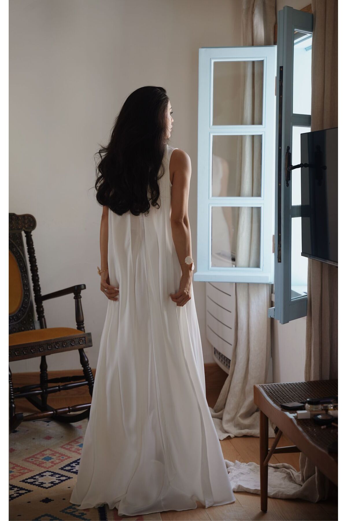 Tavie  İki kuşaklı kolsuz elbise-Beyaz - Görsel 4