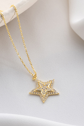Two Arts Jewelry Kadın 925 Ayar Gümüş Yıldız Zirkon Taşlı Kolye | Hediye Kutu...