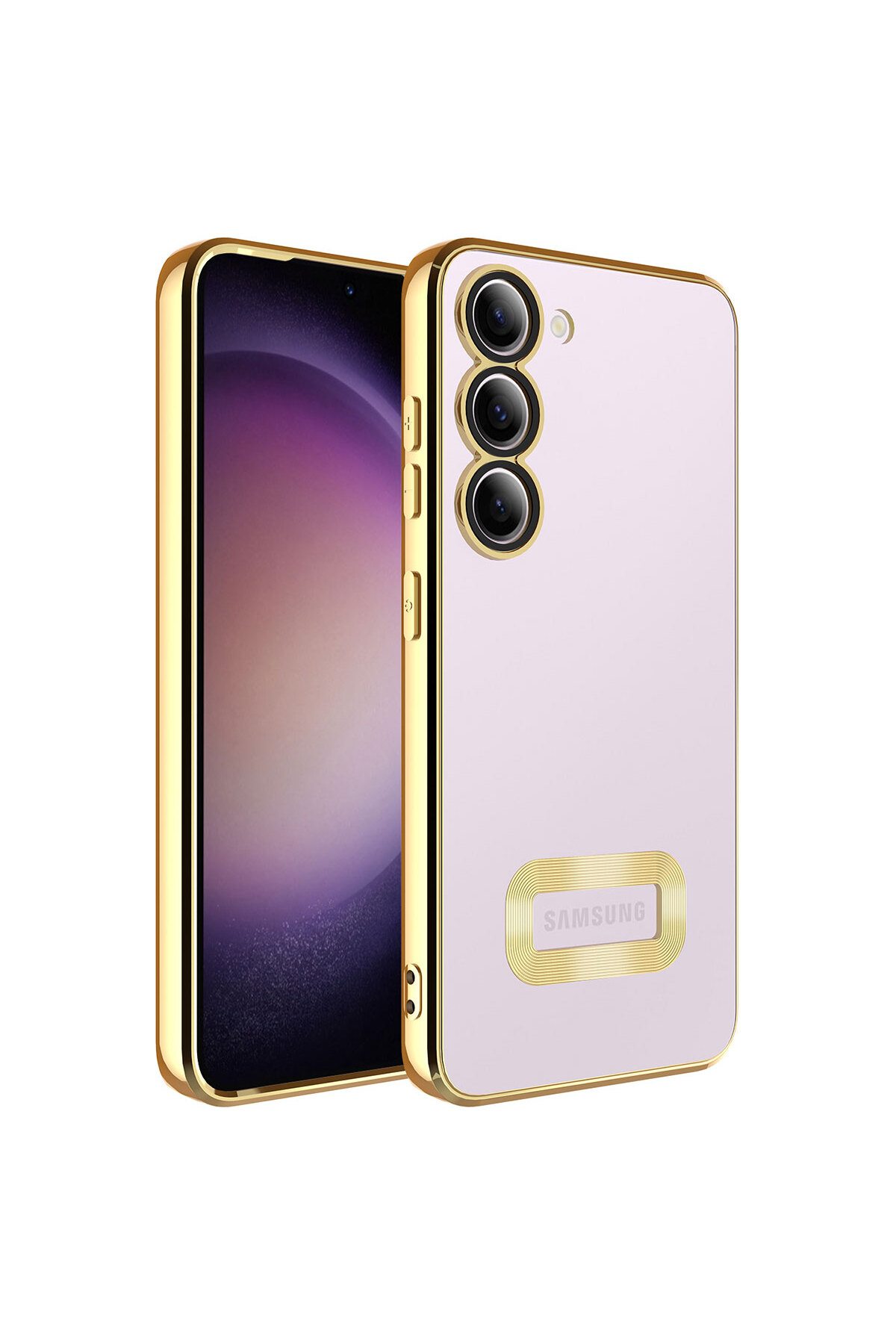 Galaxy S23 Uyumlu Kamera Korumalı Logo Gösteren TYGO Omega Kılıf-Gold