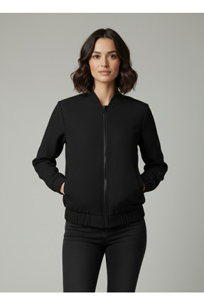 The Mrk Collection Kadın Siyah Çift Cepli Fermuarlı Pilot Mont