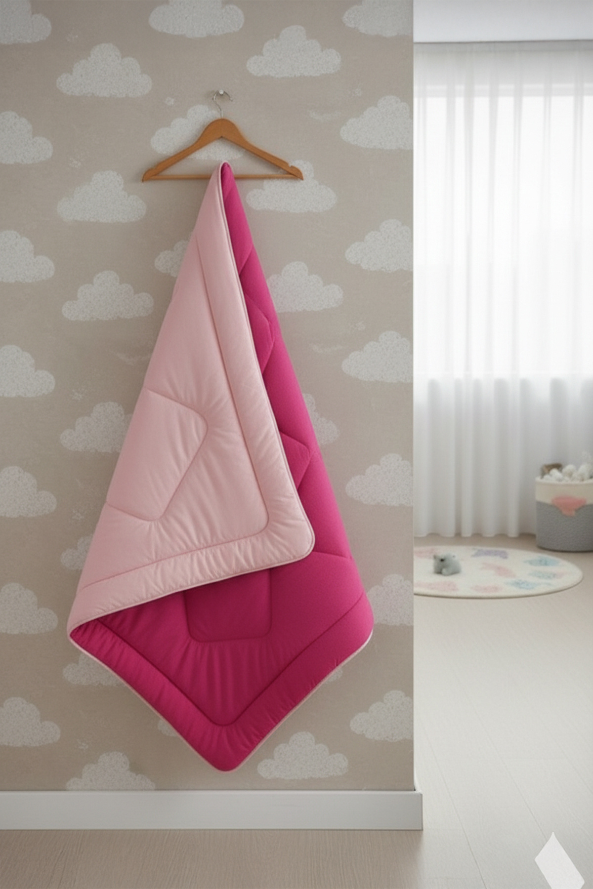 TeksNil Home Pamuklu Welsoft Bebek Yorganı 95x145 cm Fuşya Yumuşak Çift Taraflı Bebek Yorgan fotoğrafı 3 (önizleme)