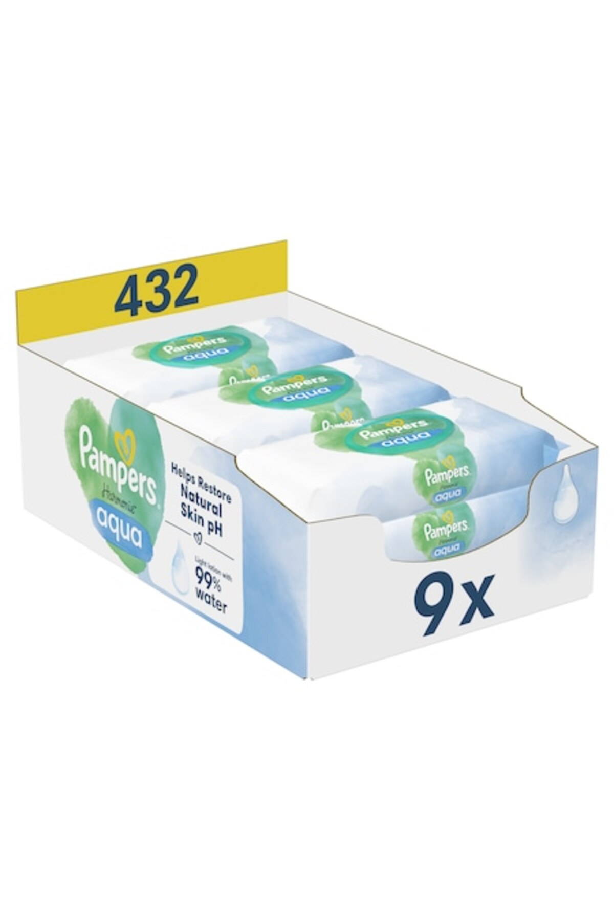 Pampers Șervețele umede Harmonie Aqua, 0% plastic, pachete de 9 x 48 (432 buc)