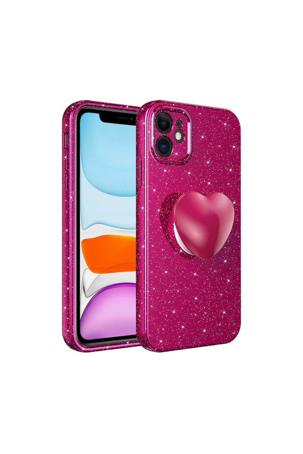 iPhone 11 Uyumlu Kamera Korumalı Simli Pop Soketli Lüks LCKC Koton Soketli Kılıf-Mürdüm