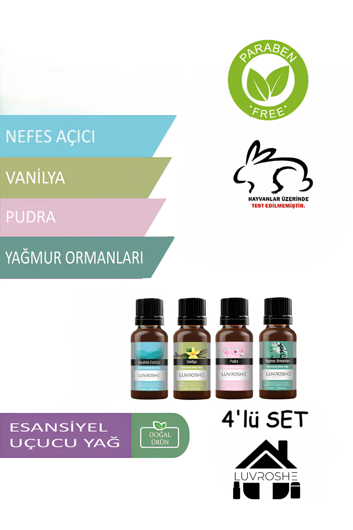 DİYKAYA 4'lü set Uçucu Yağ Buhurdanlık Esansı Araç ve Oda Kokusu Esansiyel Yağ 10ml Humidifier