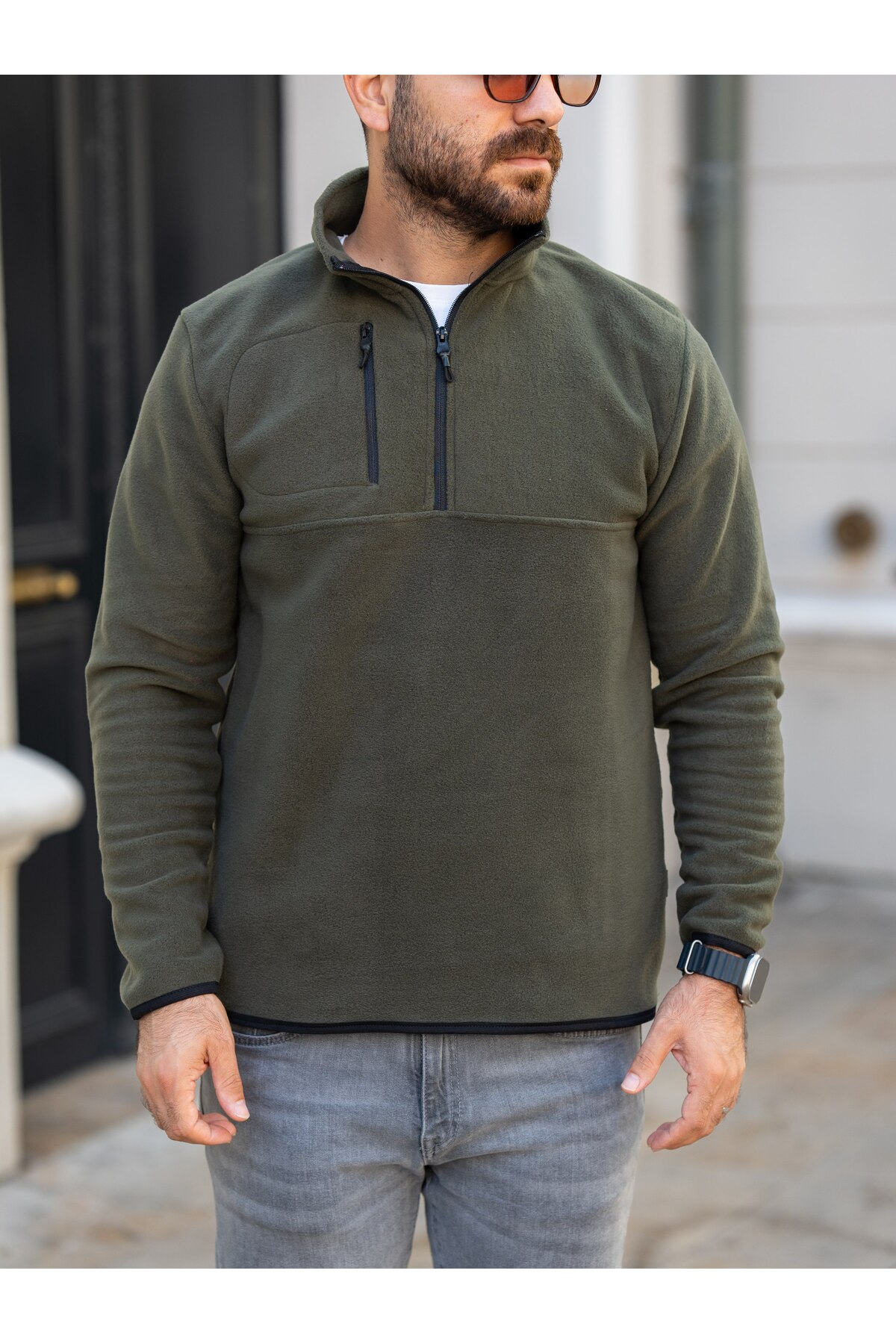 SWEATSHIRT پشمی زیپی دار — خاکی FPS-02 — تصویر 3 از 4