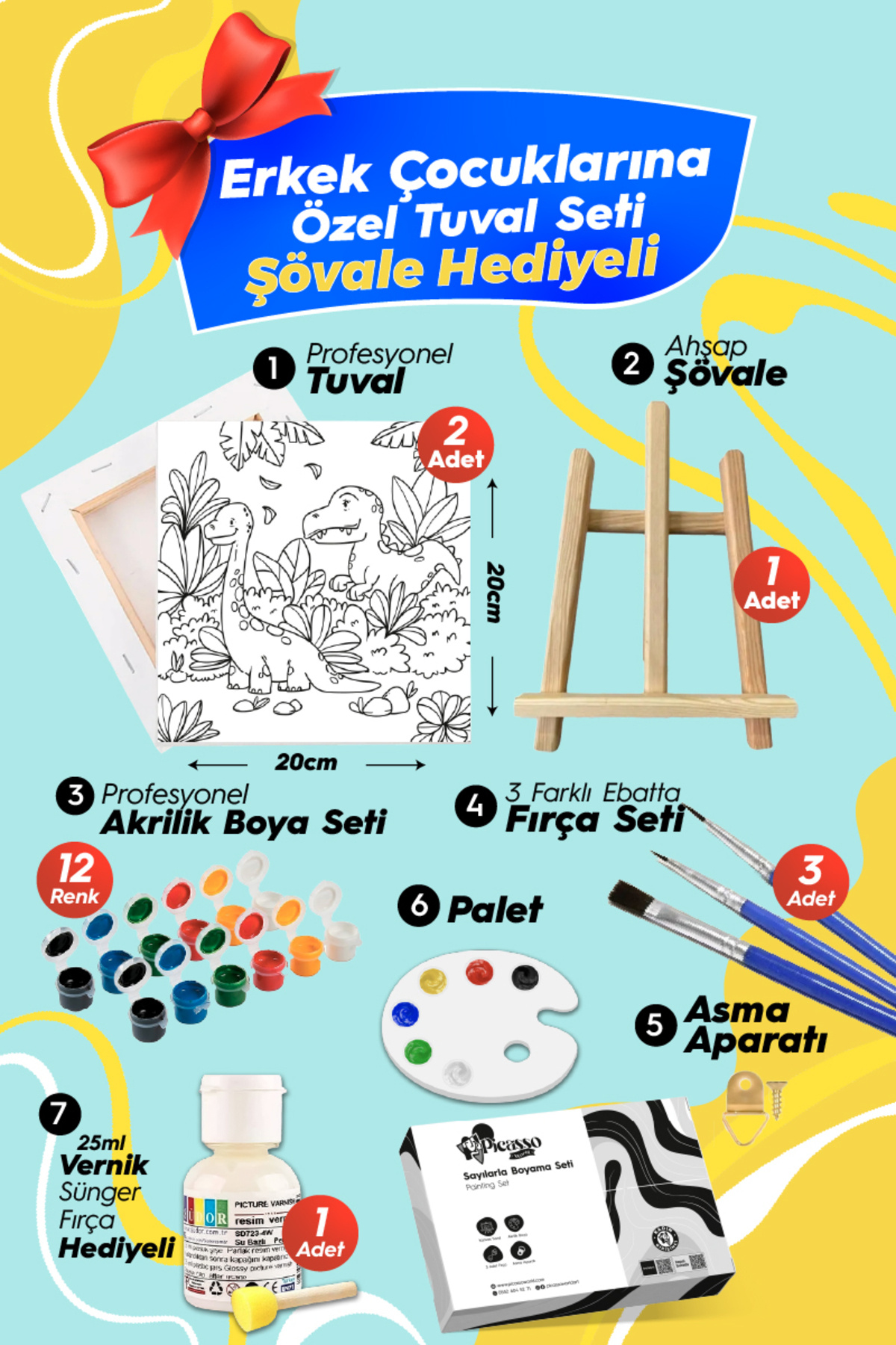 Erkek Çocuk Boyama Seti Şövale Hediyeli