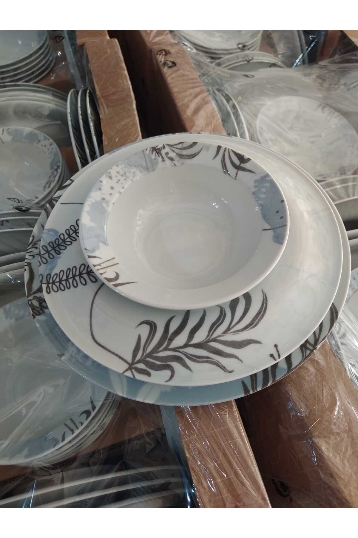 Kütahya İtalyan Stili Porselen Yemek Takımı 18 Parça Diamond Tabak Seti Çorba Kase Çukur ve Servis Tabak
