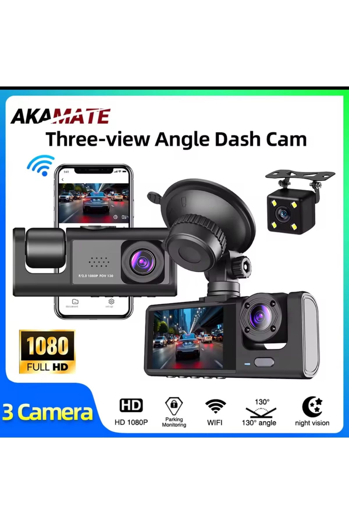 FrereConception BUĞZ 3 Kanal Araba DVR HD 1080P 3 Lensli Araç İçi KameraÜç Yönlü Kamera DVR Kaydedici Video