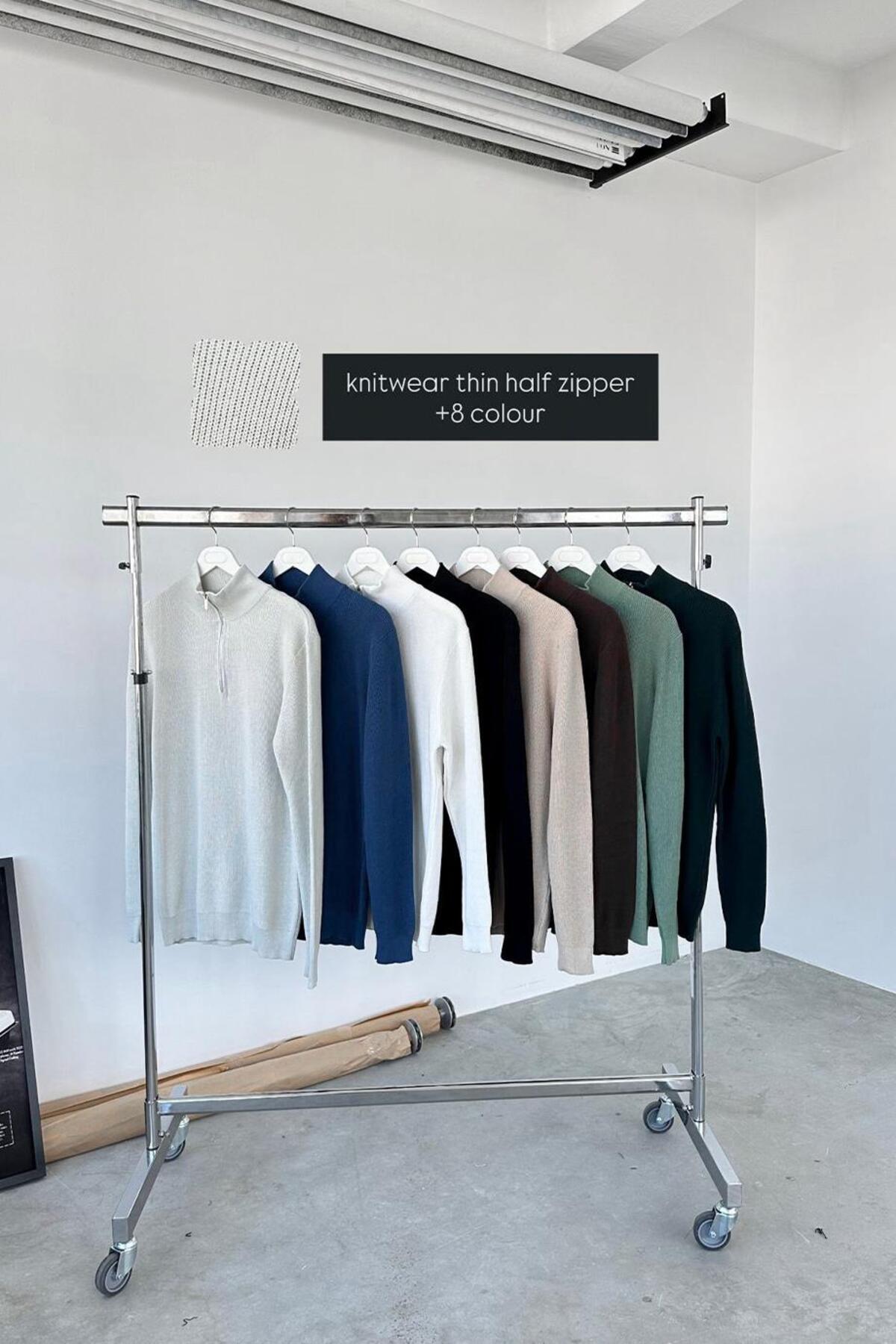 HAFKA  İndigo Basic Fitilli Yarım Fermuarlı Relaxed Kazak - Görsel 5