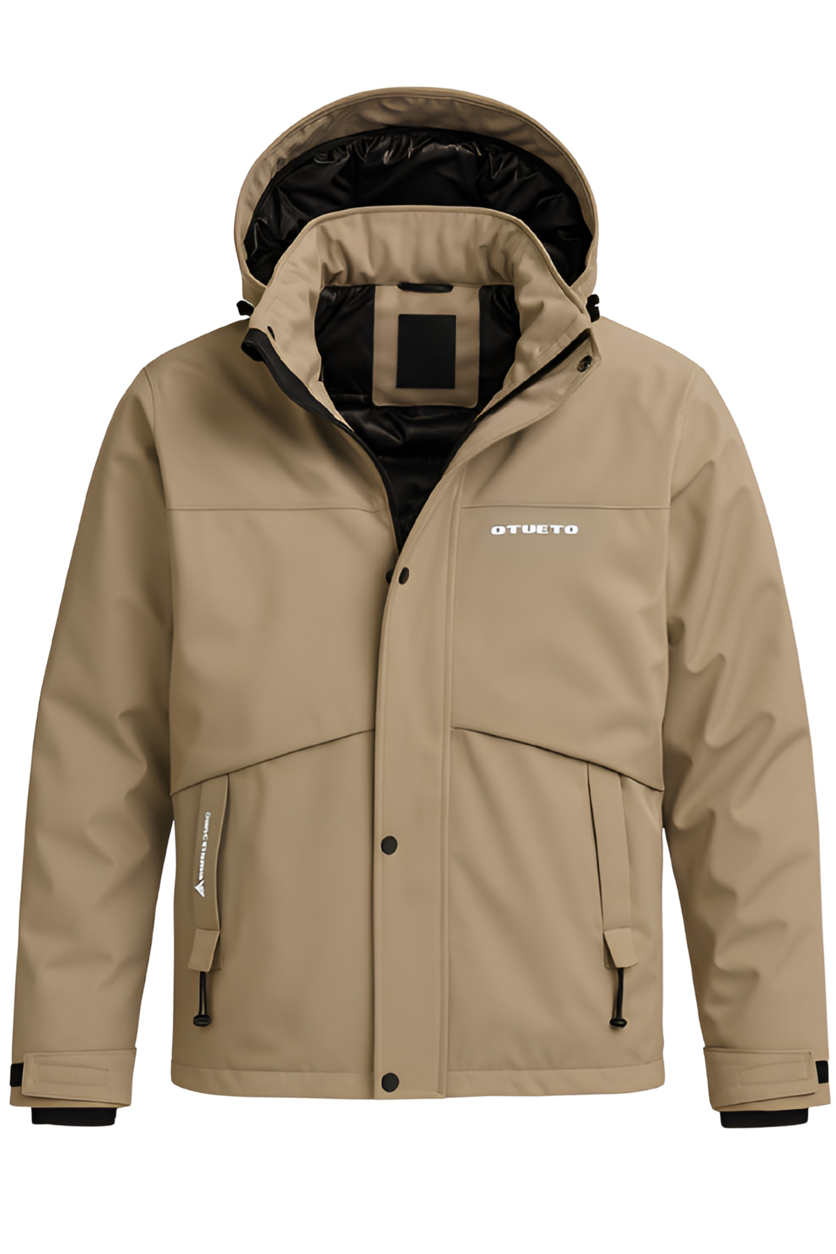 Erkek Gri Su ve Rüzgar Geçirmez Çıkartılabilir Kapüşonlu Softshell Mont & Kaban - Krem