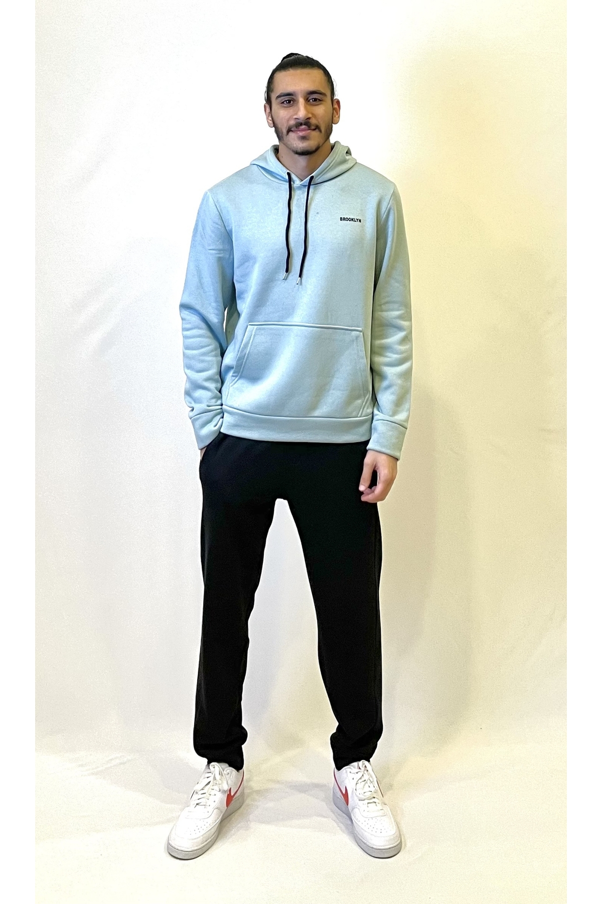 Süperlife Mint Green Printed Hooded Sweatshirt with Kangaroo Pocket