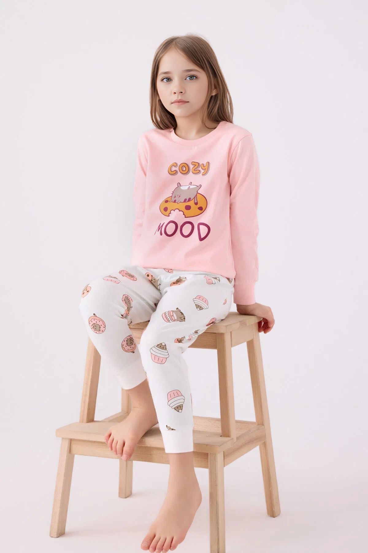 Loule %100 Pamuklu Anne & Kız Çocuk Baskılı Turuncu İkili Pijama Takımı L1.RP.346.7.002 fotoğrafı 4 (önizleme)