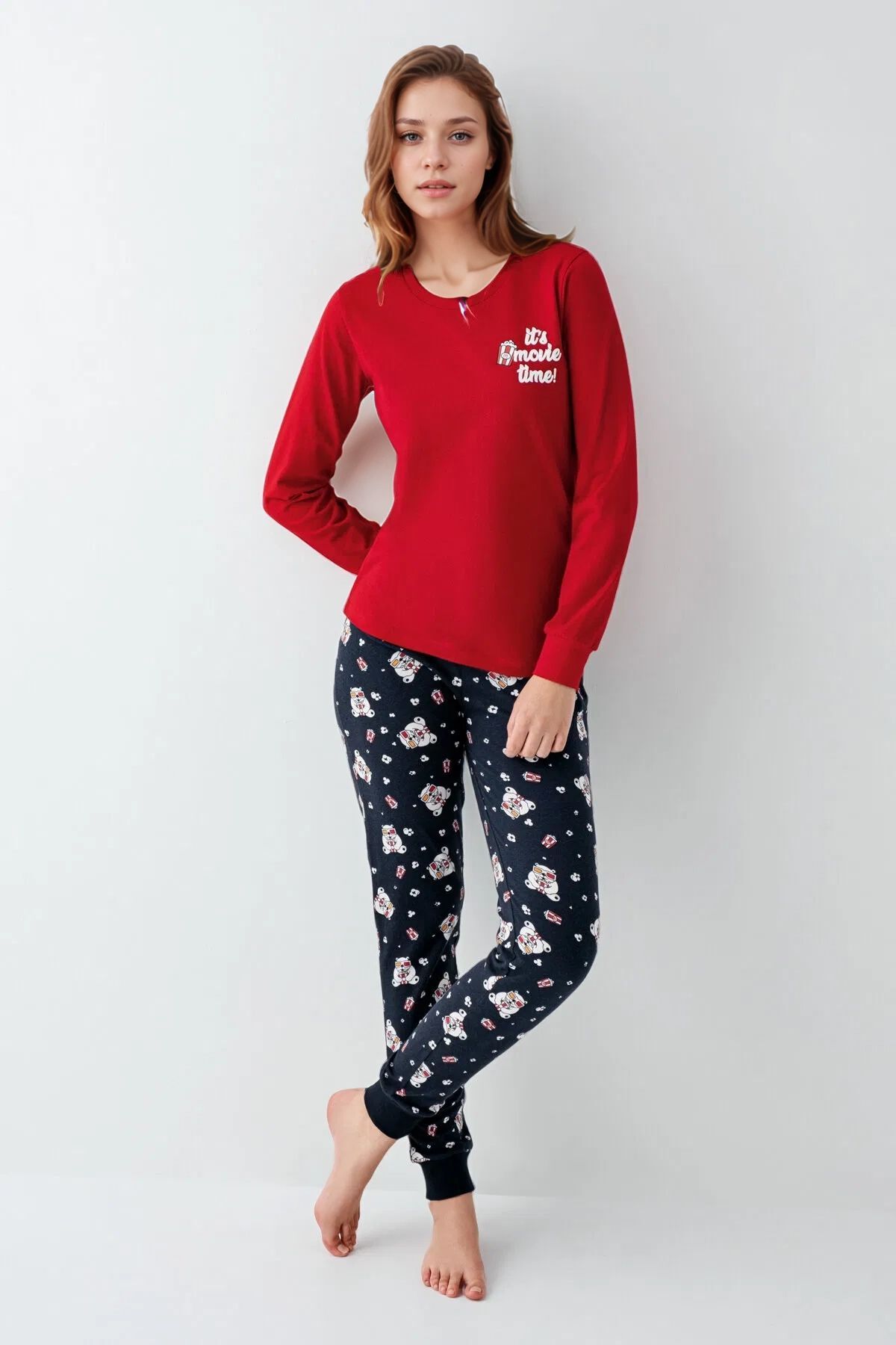 Loule %100 Pamuklu Anne & Kız Çocuk Baskılı Kırmızı İkili Pijama Takımı L1.RP.367.8.002 fotoğrafı 2 (önizleme)