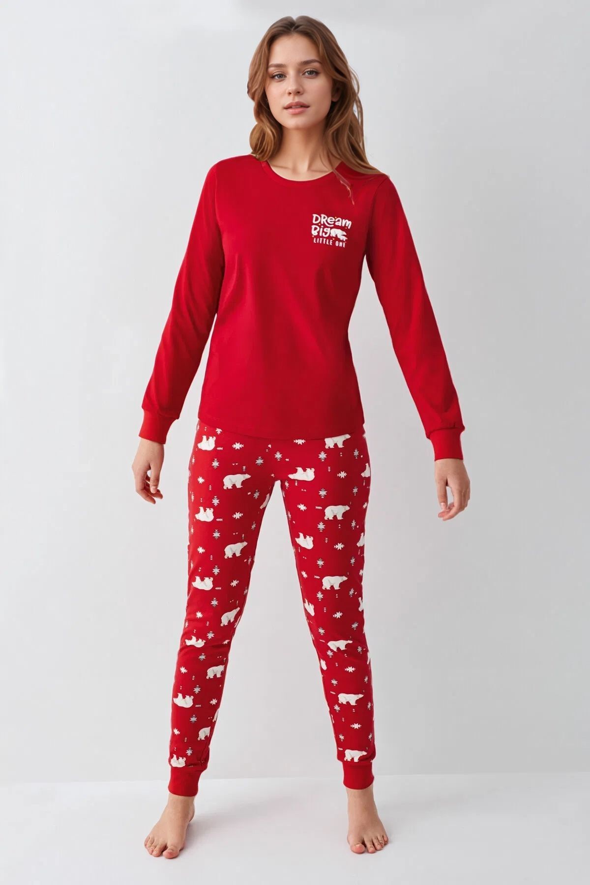 Loule %100 Pamuklu Anne & Kız Çocuk Baskılı Kırmızı İkili Pijama Takımı L1.RP.371.7.002 fotoğrafı 6 (önizleme)