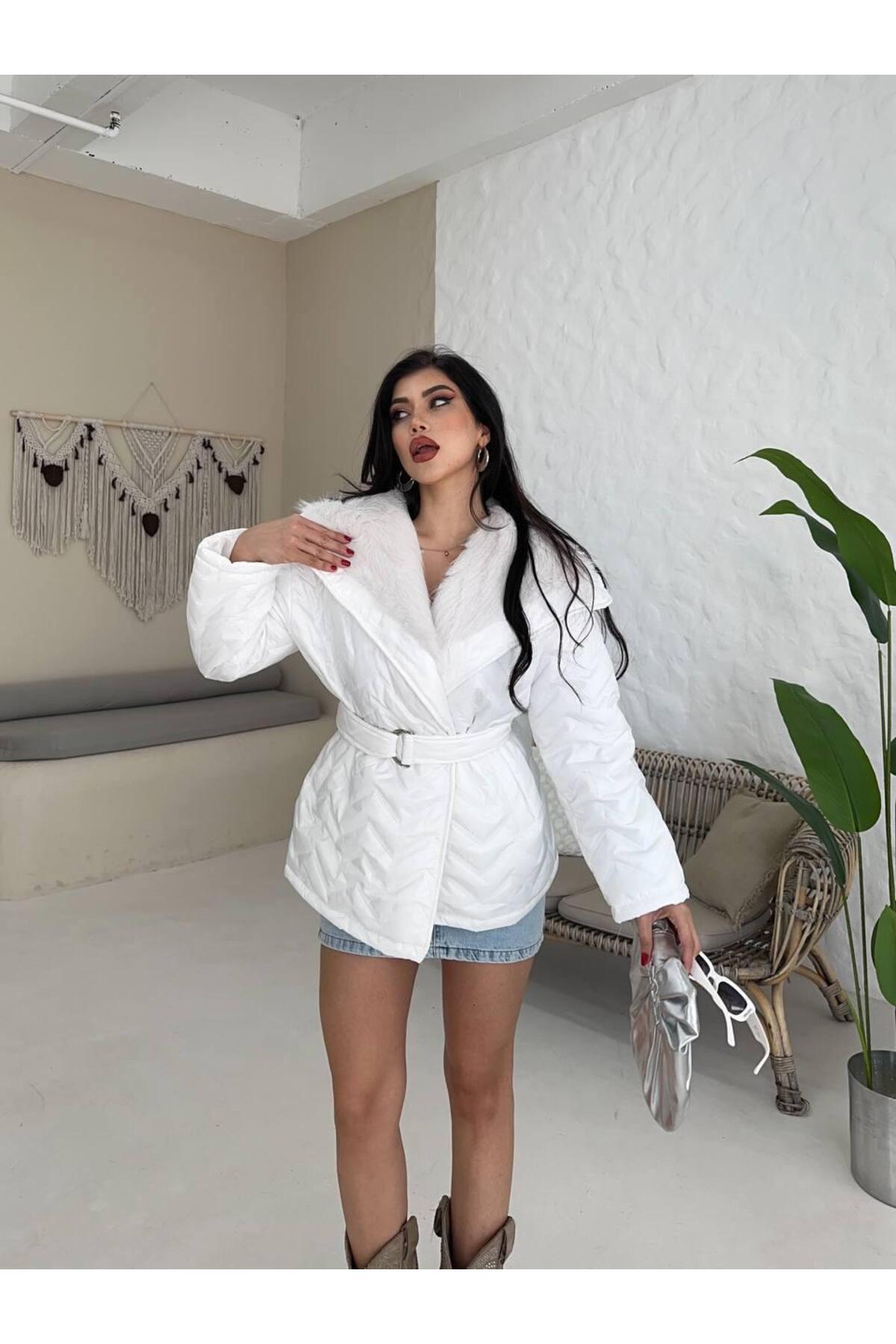Ekim Store Kemerli Oversize İçi Kürk Şişme Mont görsel 6