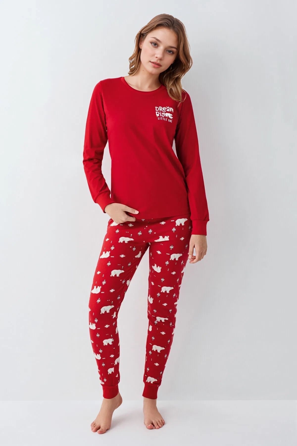 Loule %100 Pamuklu Anne & Kız Çocuk Baskılı Kırmızı İkili Pijama Takımı L1.RP.371.7.002 fotoğrafı 2 (önizleme)