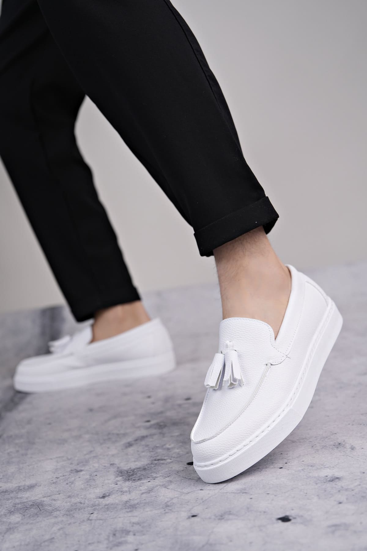 Zapatos SLW153 Bloom Bağcıksız Püsküllü Cilt Erkek Günlük Spor Klasik Ayakkabı CBT - Beyaz