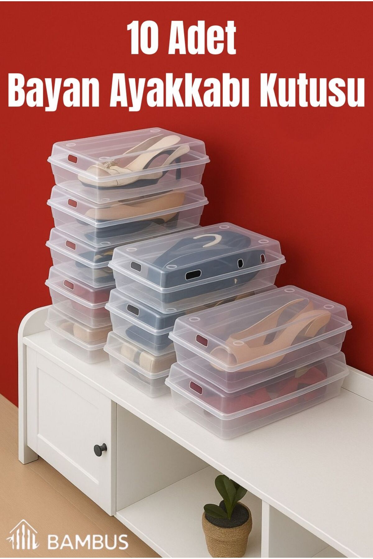 Bambus 10'lu Şeffaf Kadın Ayakkabı Saklama Düzenleme Kutusu