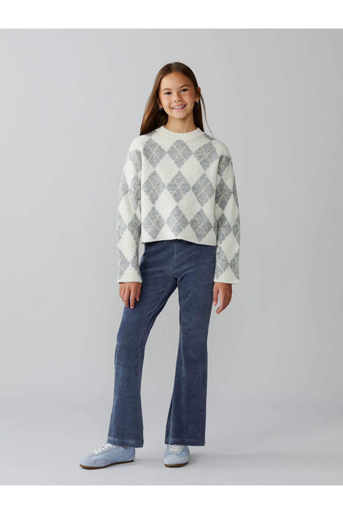 LC Waikiki Gri Baklava Desenli Kız Çocuk Triko Kazak fotoğrafı 2 (önizleme)