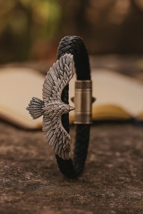 Genel Markalar Erkek Bileklik Kartal Figürlü Hakiki Deri Bileklik