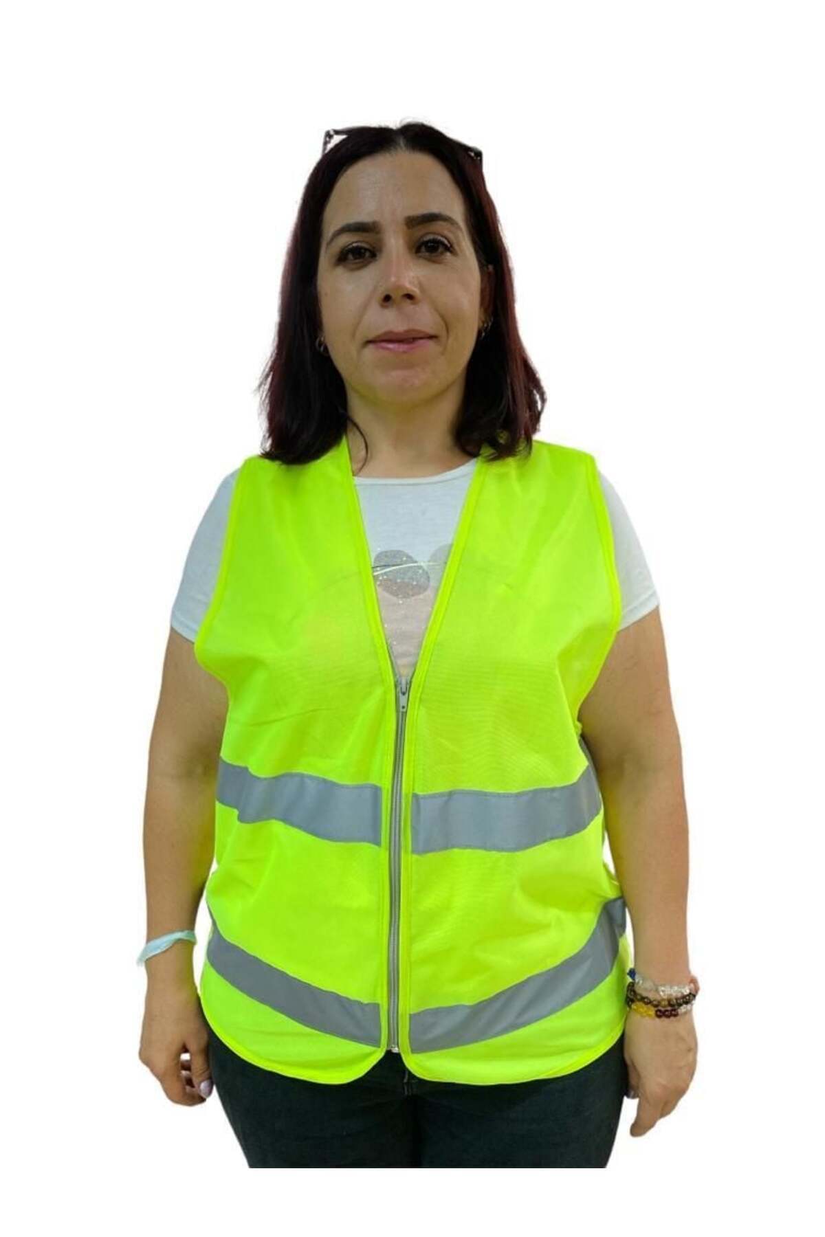 SHOPPINGSTAR Fermuarlı Sarı İkaz Yeleği XL Beden 59 cm