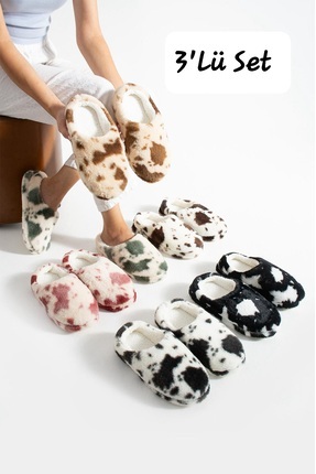 RedPlay 3'Lü Set Kadın Kışlık Peluş Ev Terliği Yumuşak Sessiz Taban Yıkanabil...