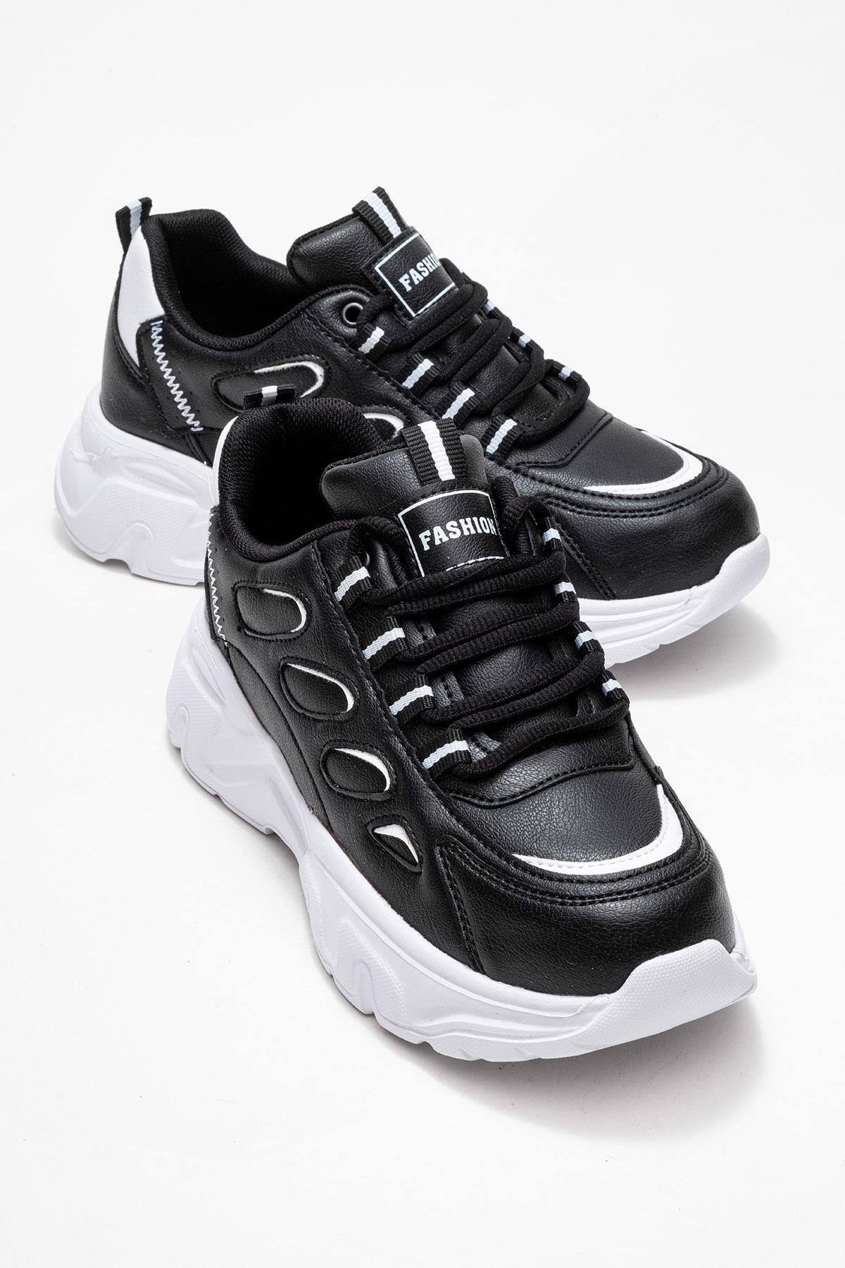 Women's Side Ring Patterned Sports Shoes BLACK AND WHITE