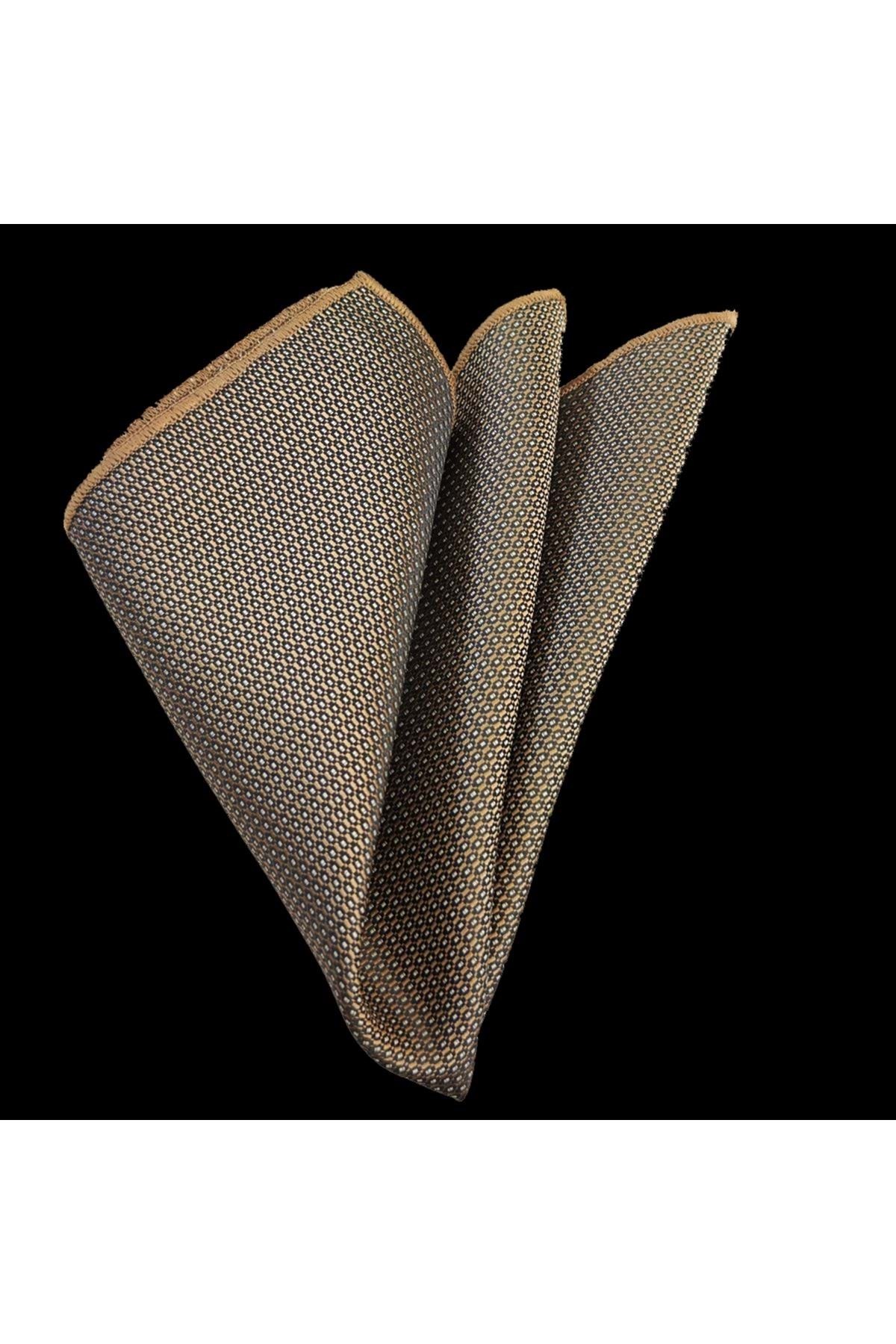 Exve Exclusive Cappuccino ve Bej Elegant Desenli Jakar Dokuma Cep Aksesuarı Yaka Mendili