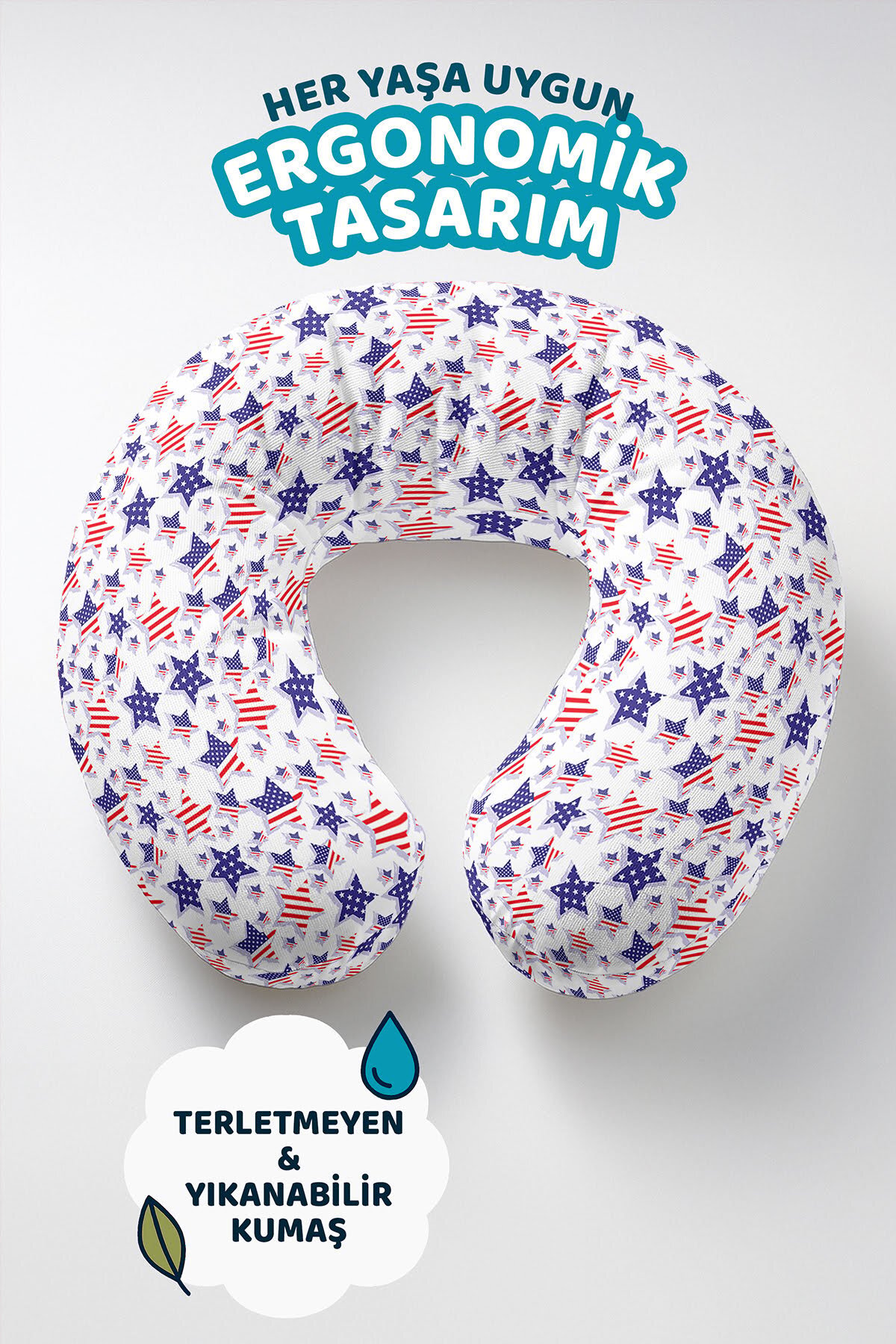 Star Pattern Cotton Neck Pillow - Red Navy Blue White Adult Travel Pillow