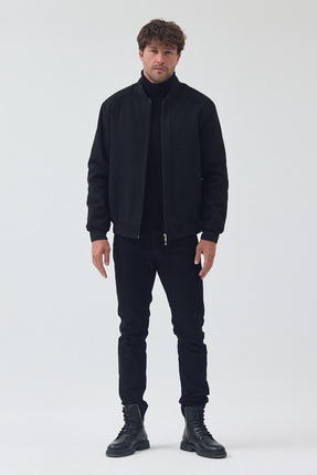 TREND KOMBİN Erkek Siyah Renk Standart Kalıp Fermuarlı Kapitone Kaşe Kaban