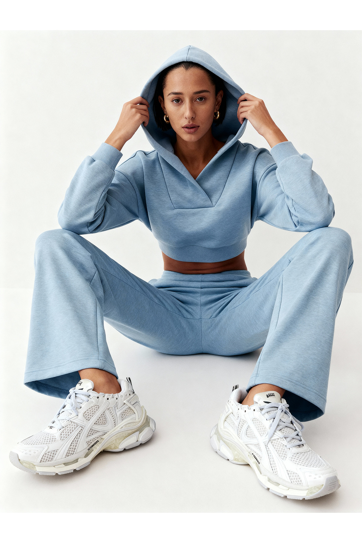 Casi Women's Hooded V-Neck Pipe Leg Tracksuit