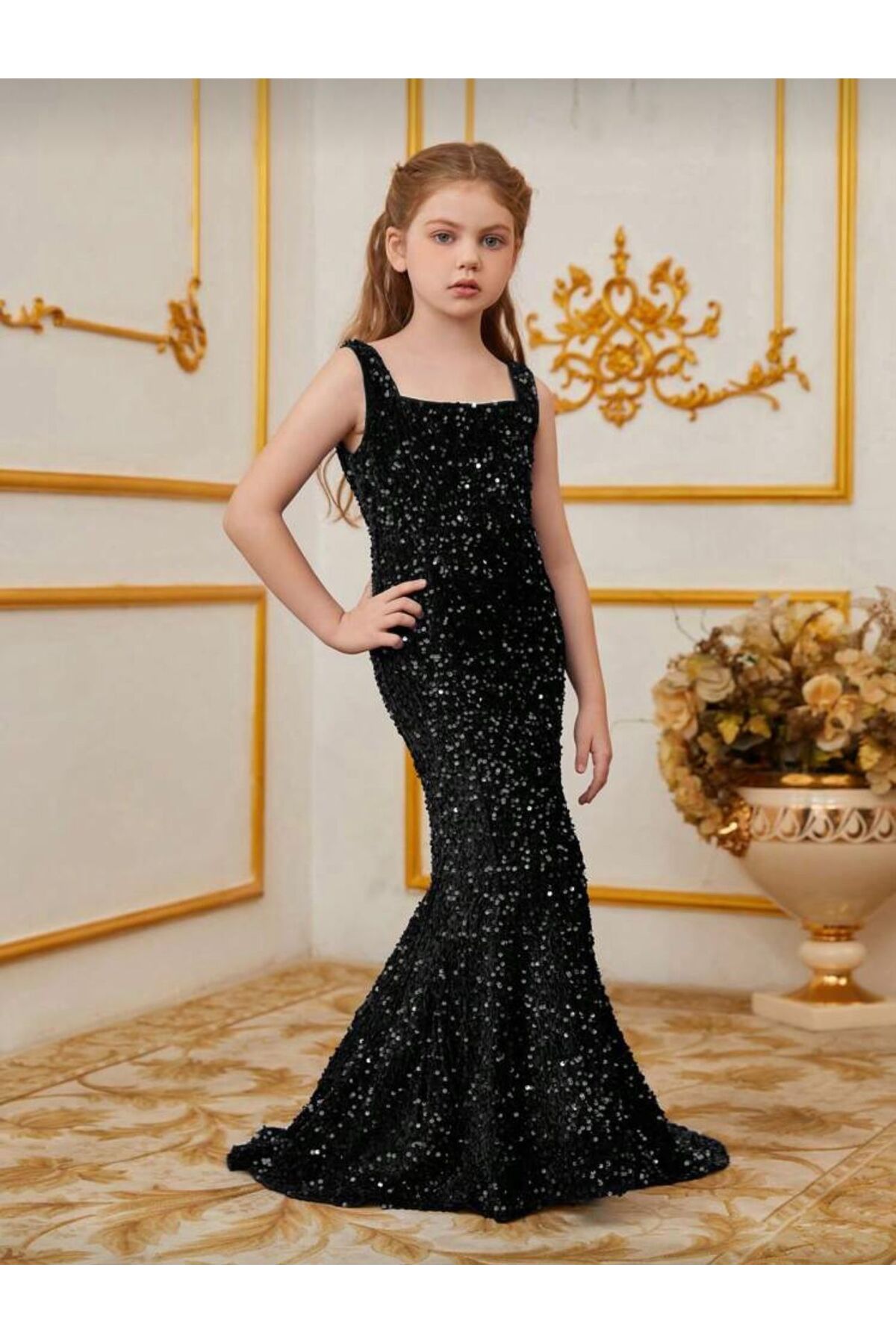 INDRESS STUDIO Kız Çocuk Abiye Siyah Renk Payet Balık Elbise