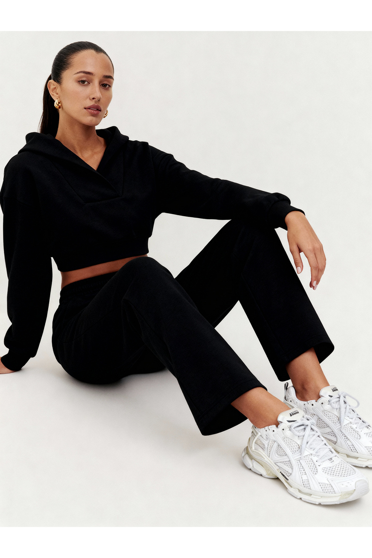 Casi Women's Hooded V-Neck Pipe Leg Tracksuit