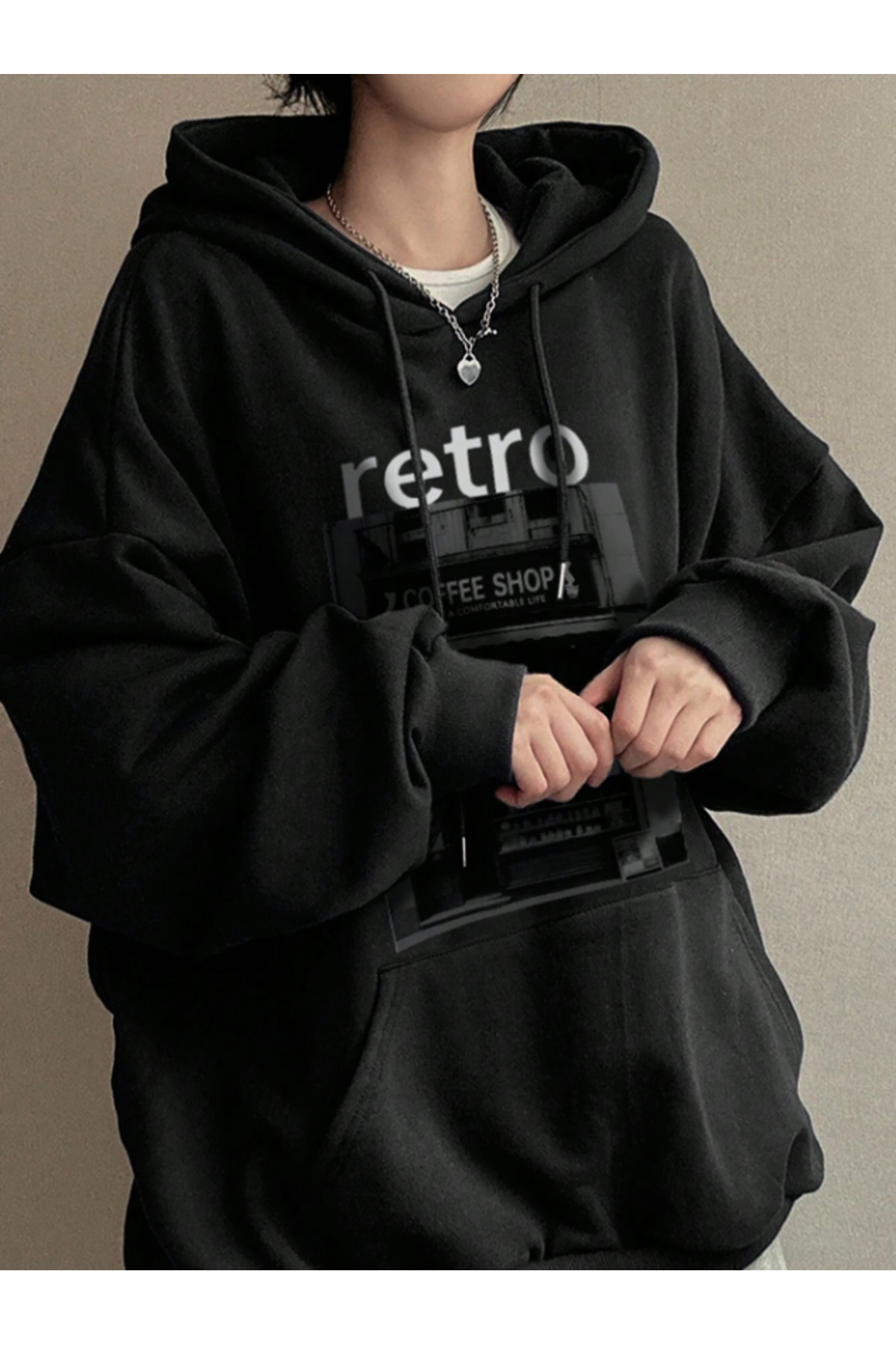 Framgan Unisex Erkek/Kadın Retro Baskılı Kapüşonlu Pamuklu Sweatshirt Hoodie görsel 5