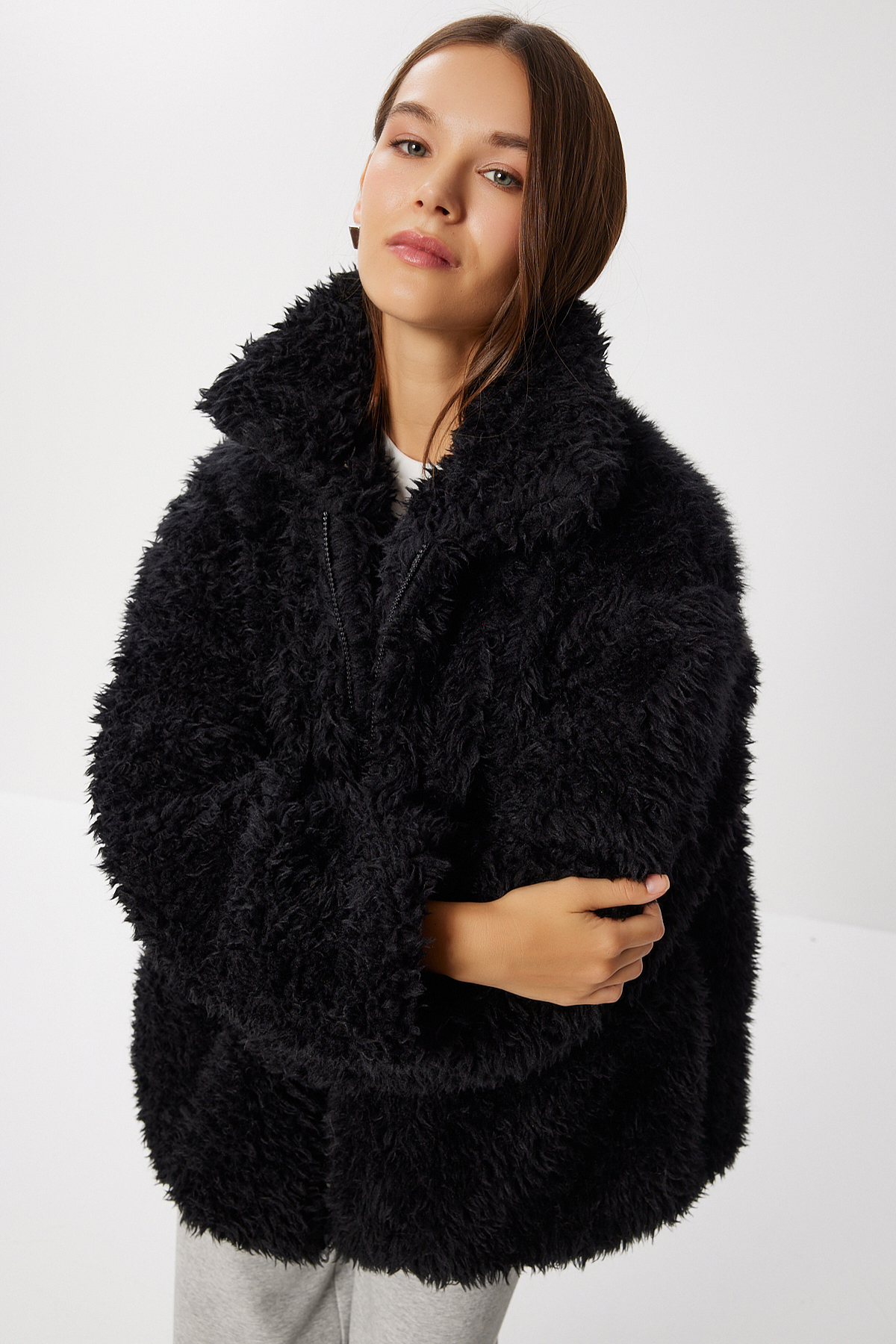 Lovelyİstanbul Oversize Suni Kürk Kaban LCI0037 SİYAH görsel 2
