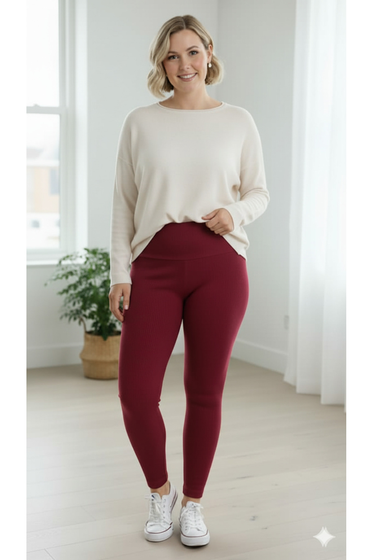 miadora cotton Kadın Ekonomik Örme Fitilli Rahat Geniş Kalıp Esnek Yüksek Bel Tayt