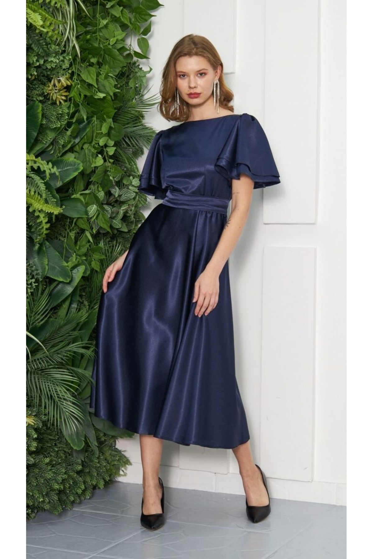 Nika Fashion  Lisa Kadın Saten Abiye Lacıvert - Görsel 5